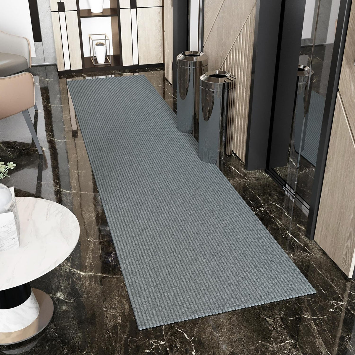 Ottomanson 2'7" x 20' Hallway Runner with Scraper Pile - Extra Durable Non-Slip Rug Mat for Indoor & Outdoor Use - Ideal for Kitchen, Entryway & Garage - High-Traffic Carpet, Gray