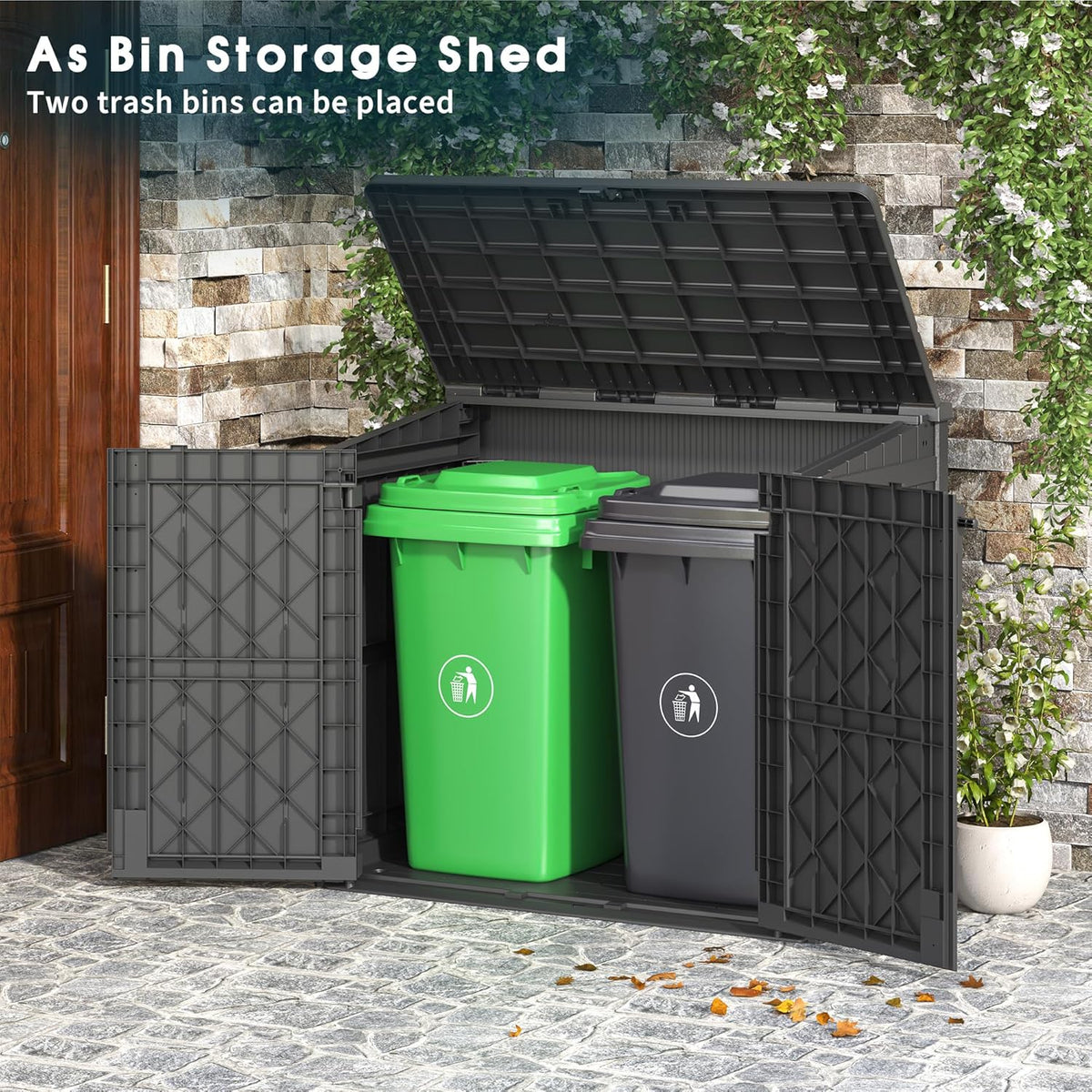 Outdoor Storage Cabinet 36 Cu Ft with Lockable Doors, Portable Horizontal Resin Storage Shed -Easy to Assemble, Waterproof Outdoor Storage Box for Backyards,Patios Black