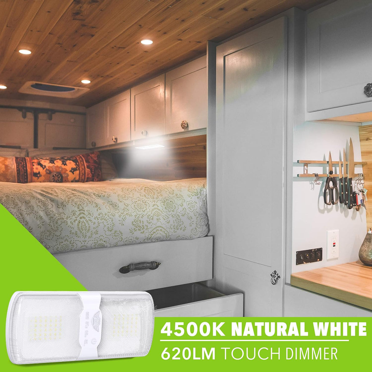 Leisure LED 5-Pack RV LED Ceiling Double Dome Light Fixture with Built in Dimmer Interior Lighting for Car/RV/Trailer/Camper/Boat 12V Natural White 4000-4500K 620 Lumen (5-Pack)