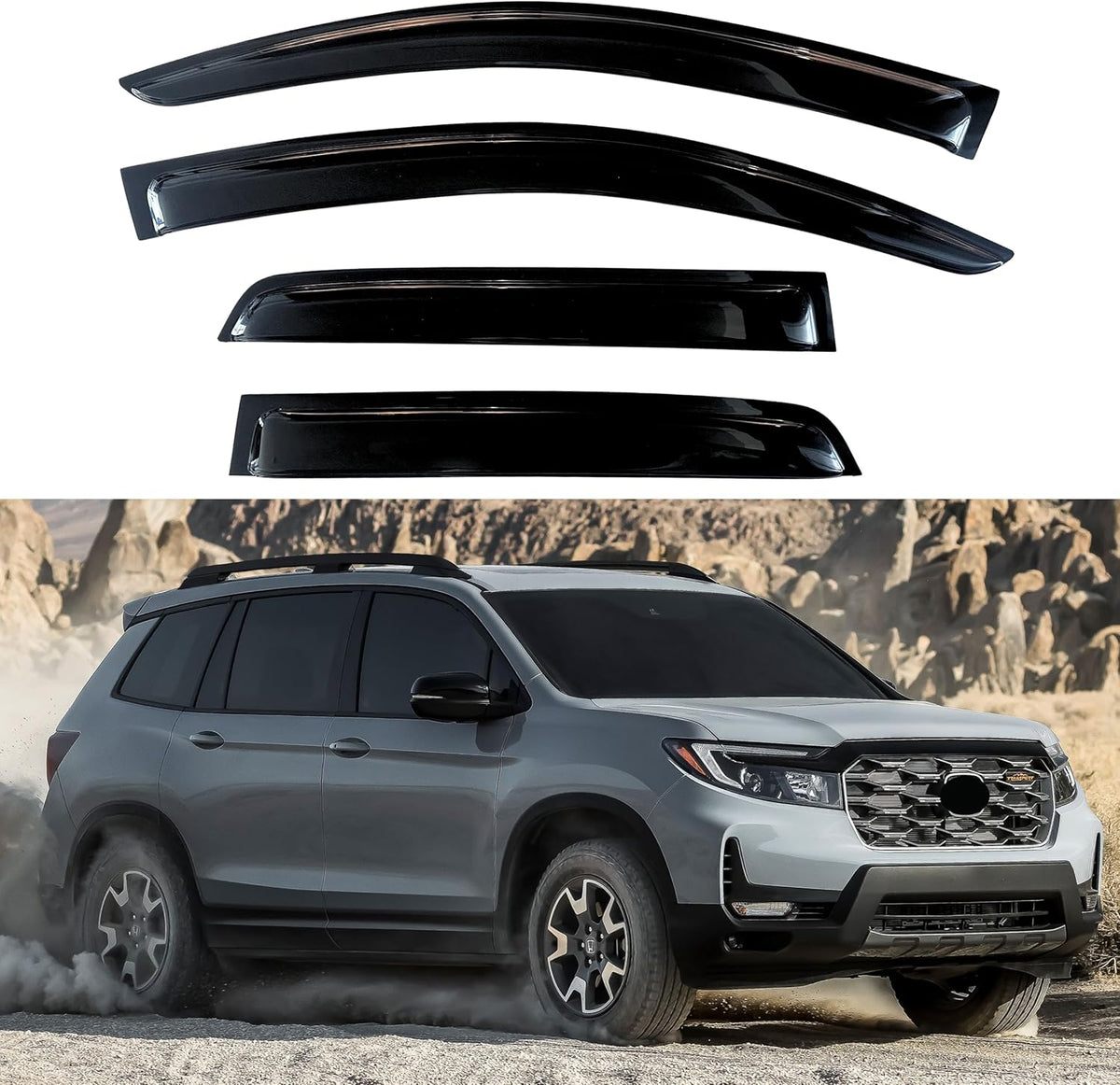 KPY Window Visors Compatible with Honda Passport 2019-2024, 4PC Rain Guard Side Vent Deflectors Tape-On Style, 2019 2020 2021 2022 2023 2024