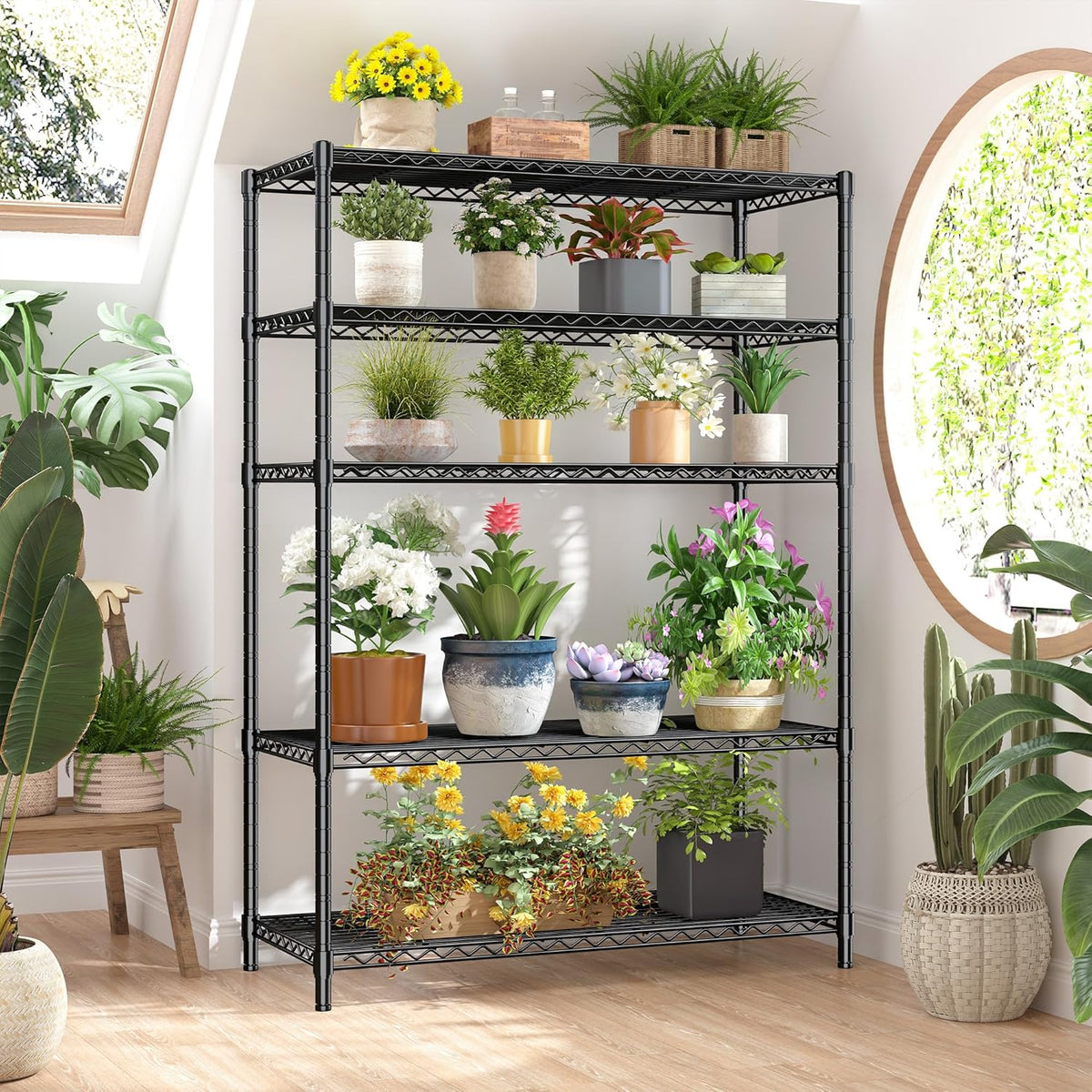 5 Tier Storage Shelves 71"H Wire Shelving Adjustable Metal Shelving,1000LBS Pantry Shelves Sturdy Steel Wire Shelf for Kitchen Commercial Pantry Garage Warehouse ,71"H X35.5"W X13.8"D, Black