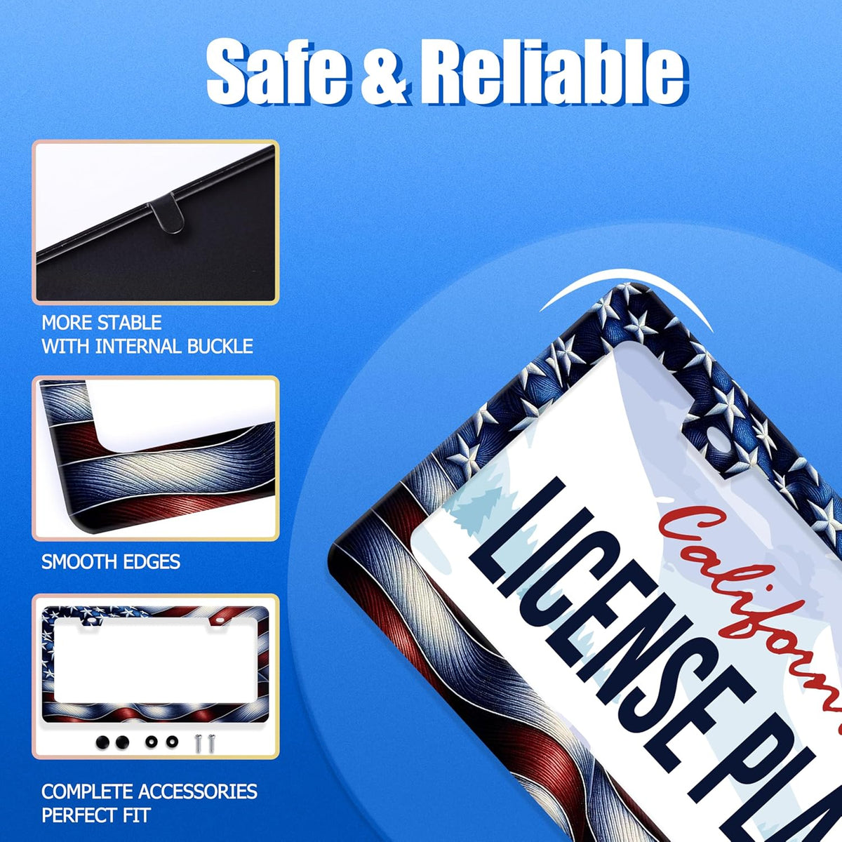 Personalised License Plate Frame American Flag USA License Plate Stainless Steel Funny License Plate Holder Patriotic Car Accessories Decoration 12.3" x 6.3" for Men Women