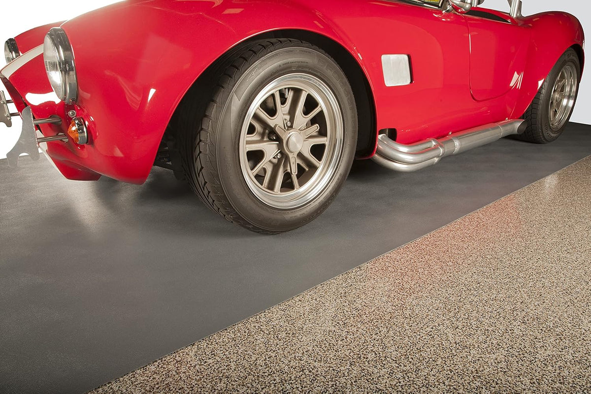 G-Floor Seamless Sheet Vinyl Shed Flooring Cover with Bonded Fibrous Backing - Levant Pattern (8' x 8', Slate Grey)
