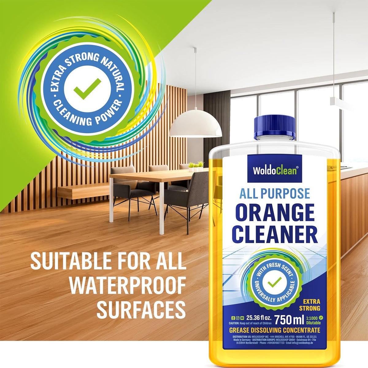 Orange Oil Cleaner Concentrated 25.36 fl oz (1 : 1000) - makes up to 200 Gallons Multi-Use Adhesive & Grease Remover, Custom-Dilution Citrus Degreaser for Floors, Kitchen & Bath