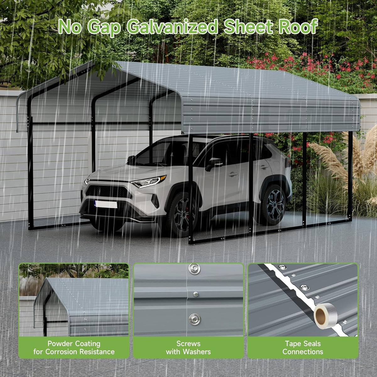 Real Relax 10x15FT Heavy Duty Metal Carport, Outdoor Carport Canopy with Galvanized Steel Roof and Reinforced Base for All-Weather, Garage Shelter Shade for Trucks, Boats, Party, Gray