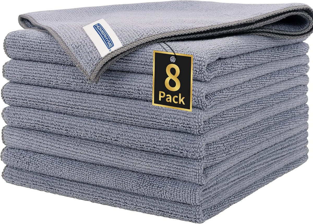HOMERHYME Microfiber Cleaning Cloths, 8 Pack Cleaning Rags, Lint-Free 300GSM Microfiber Towels Bulk Absorbent Washcloths, All-Purpose Cleaning Towels for Household Kitchen Shop Garage 12.6" x 12.6"