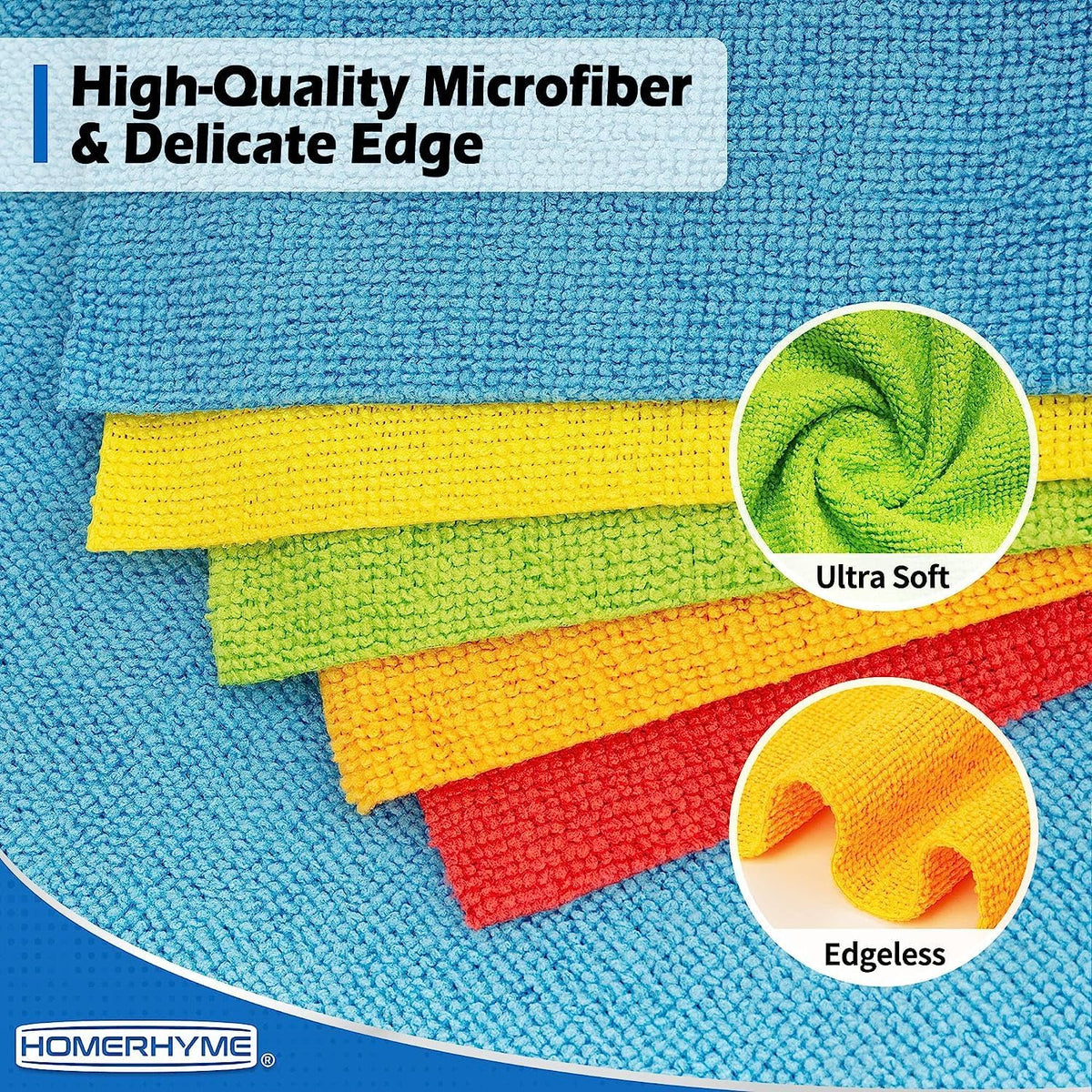 HOMERHYME Microfiber Towels for Cars, 24 Pack Microfiber Cleaning Cloths, 11.5"*11.5" Cleaning Rags Towels Bulk Absorbent Lint-Free, All-Purpose for Detailing, Office, Household Cleaning