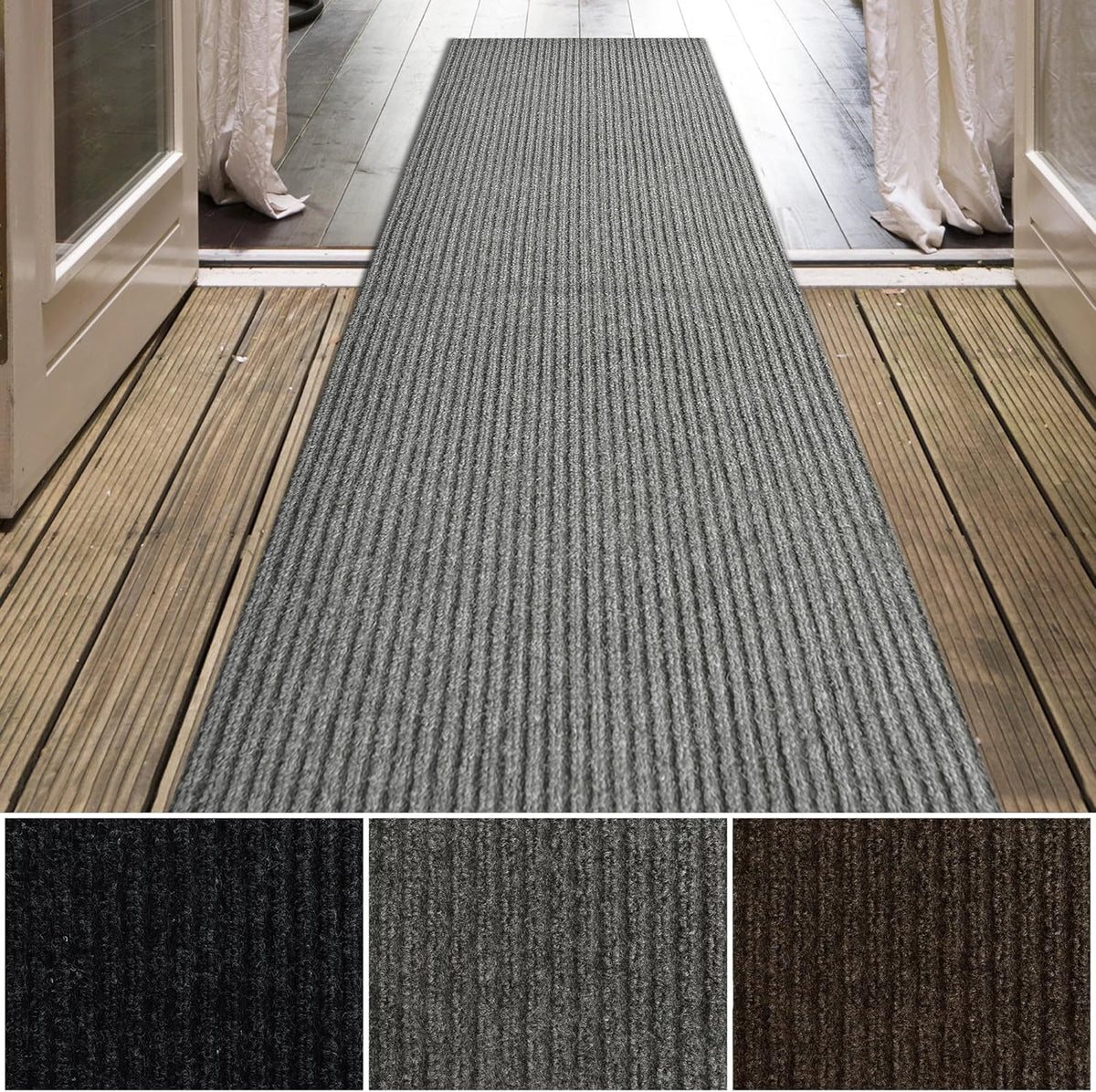 iCustomRug Spartan Weather Warrior Duty Indoor/Outdoor Utility Ribbed in 3ft,4ft,6ft Widths 70 Custom Sizes with Natural Non-Slip Rubber Backing 4'X60' in Grey