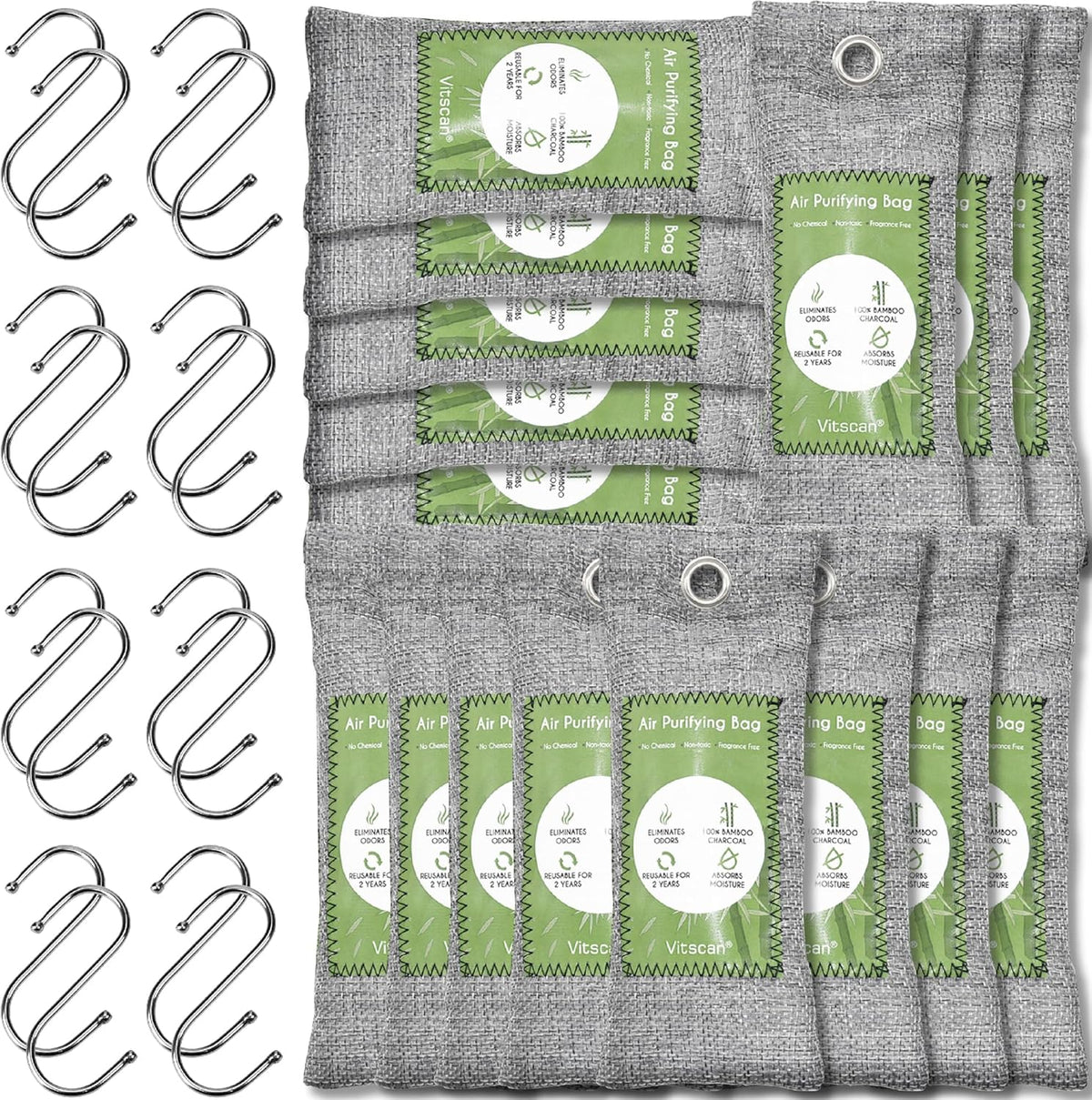 16 Pack Bamboo Charcoal Air Purifying Bag, Activated Charcoal Bags Odor Absorber, Moisture Absorber, Natural Car Air Freshener, Shoe Deodorizer, Odor Eliminators For Home, Pet, Closet (16x50g)