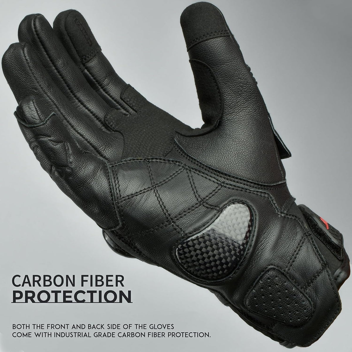 J.A.G. Leather Motorcycle Gloves for Men - Carbon Fiber Knuckle Protection, Motorbike Powersports, Dirt Bike, Touchscreen Gloves for Men and Women, Guantes para Moto.