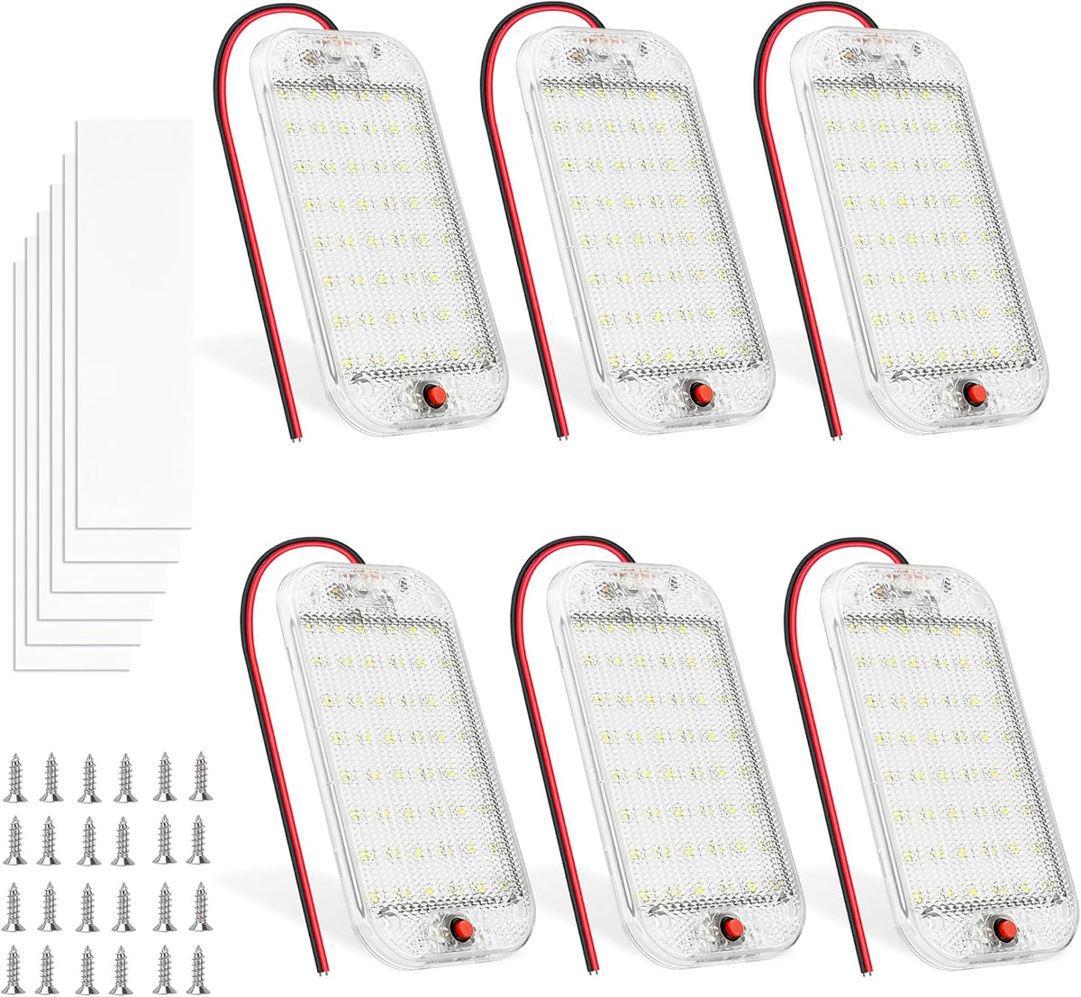 Dome Light for RV Interior, 48LED 800LM Ultra Bright 12 Volt LED White Lights, RV Ceiling Light with Switch Control, Ideal for Car Van Truck Camper Lorry Motorhome Boat(6 Pack)
