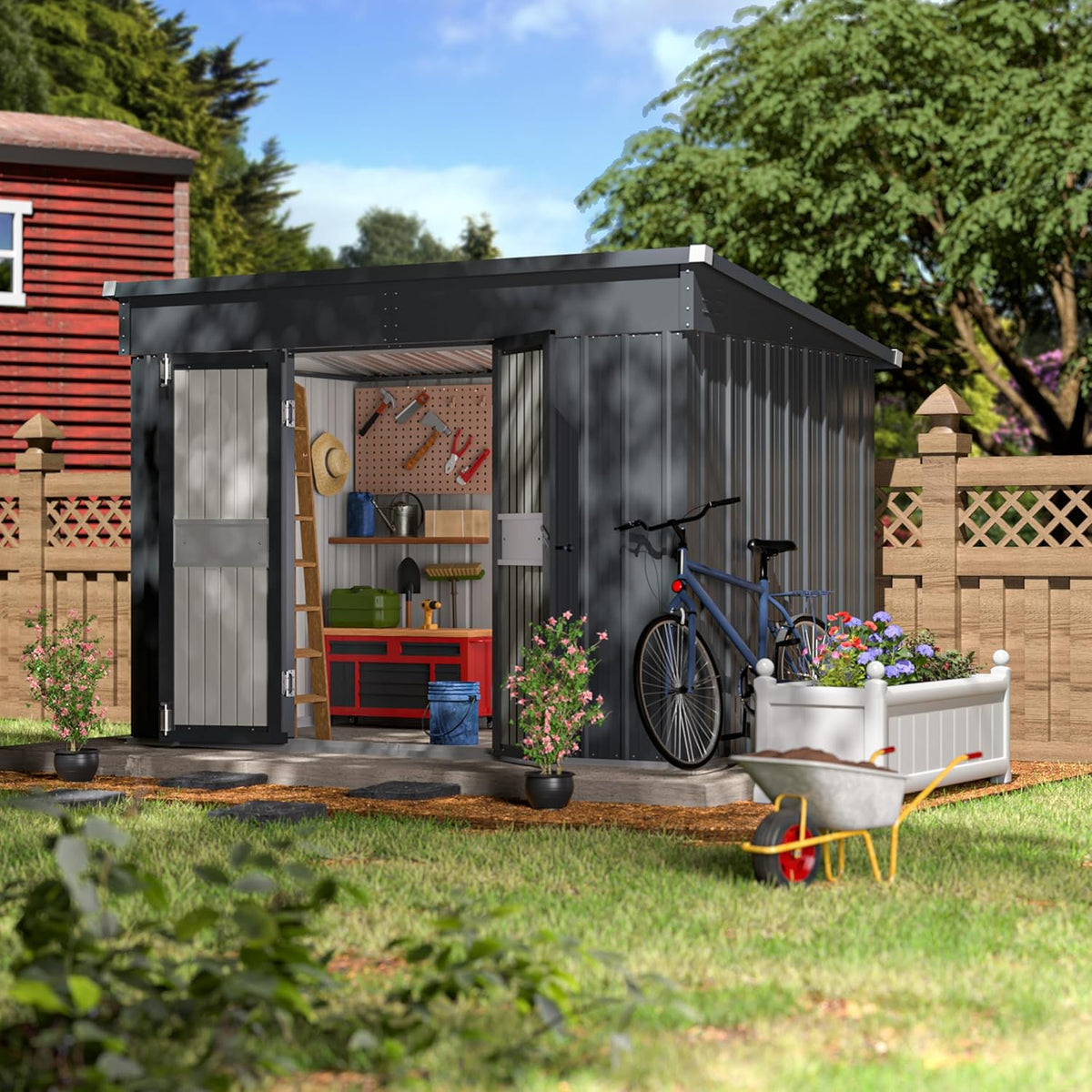 BlueWish 6'x10' Storage Shed, Outdoor Storage Shed with Sloped Galvanized Roof, Sheds & Outdoor Storage, Metal Tool Shed Storage House with 2 Vents for Garden Backyard Patio