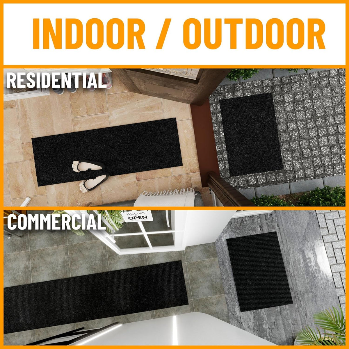 Ottomanson 2'7" x 13' Hallway Runner with Scraper Pile - Extra Durable Non-Slip Rug Mat for Indoor & Outdoor Use - Ideal for Kitchen, Entryway & Garage - High-Traffic Carpet, Black