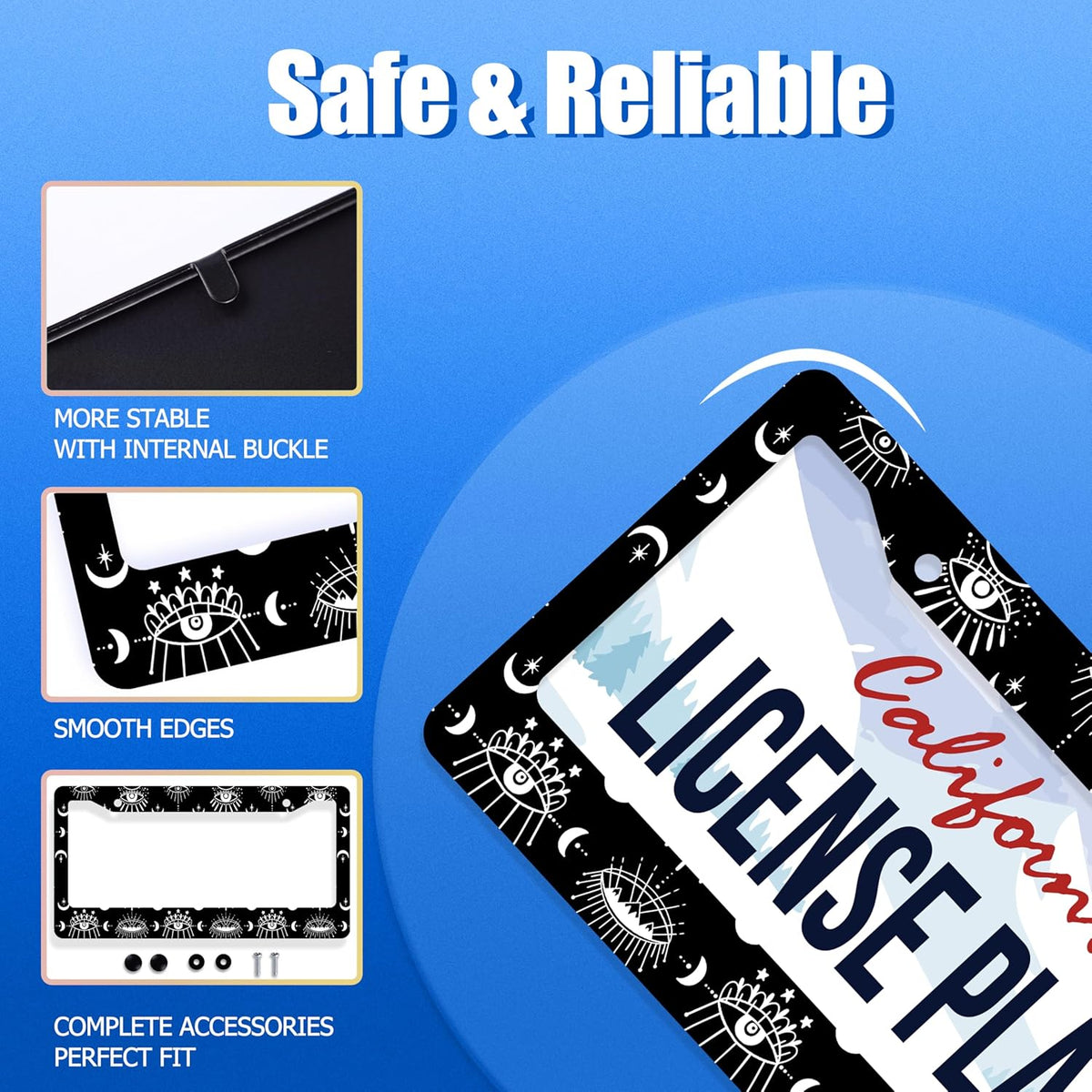Evil Eye License Plate Frame Psychedelic Eye License Plate Stainless Steel Funny License Plate Holder Colorful Car Accessory Car Decoration 12.3" x 6.3" Fits Standard Vehicles Size