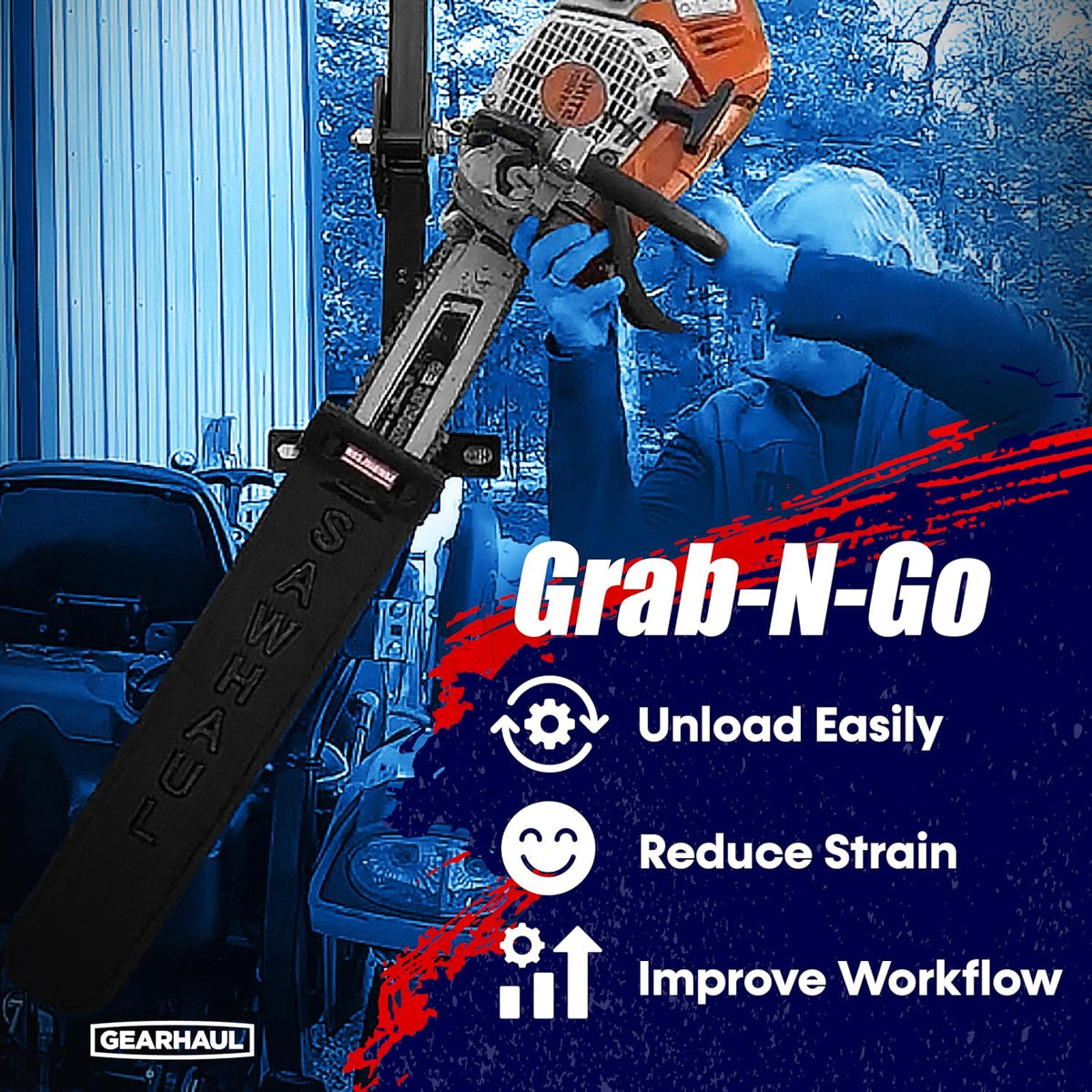 SawHaul Snap-Lok Universal Chainsaw Carrier Kit for Tractors and Skid Steers – 36 Inch Black Scabbard with Rotating Mount – Compatible with All Chainsaw Brands – Made in USA