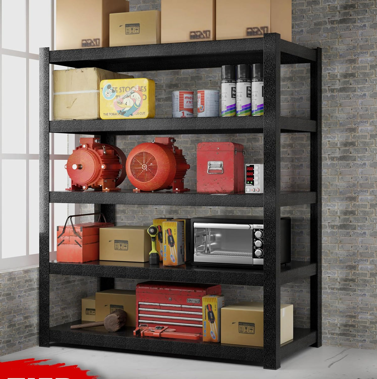72" Hx47.3 Wx23.6 D 5 Tier Garage Shelving Heavy Duty Garage Storage Shelves 3000 lbs Heavy Duty Shelving Adjustable Matte Black Metal Shelving Industrial Rack (72" Hx47.3 Wx23.6 D)