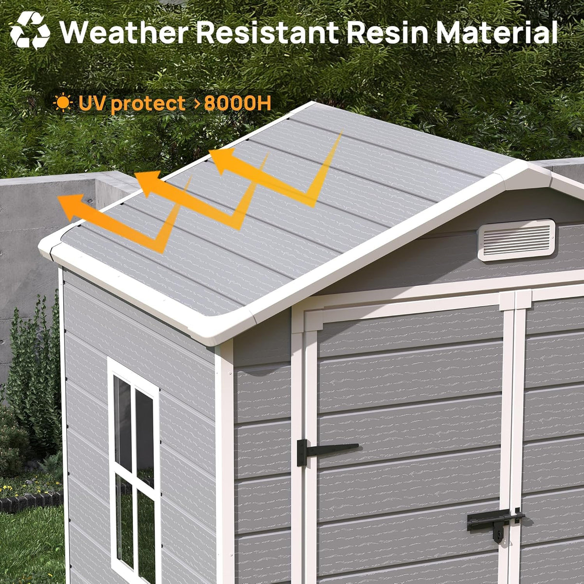 Outdoor Storage Sheds with Floor, 6x4.5 FT Resin Garden Shed with Lockable Door, Window, Waterproof, Plastic Tool Storage for Bike, Garbage Can, Grey White