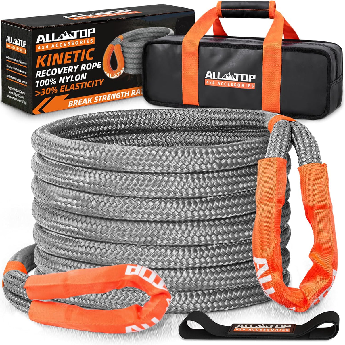 ALL-TOP Kinetic Recovery Rope, 48000Lbs, 1in x 30ft, Heavy Duty 30+% Elasticity, 16000Lbs Work Load Limit for 4x4 Offroad Vehicle