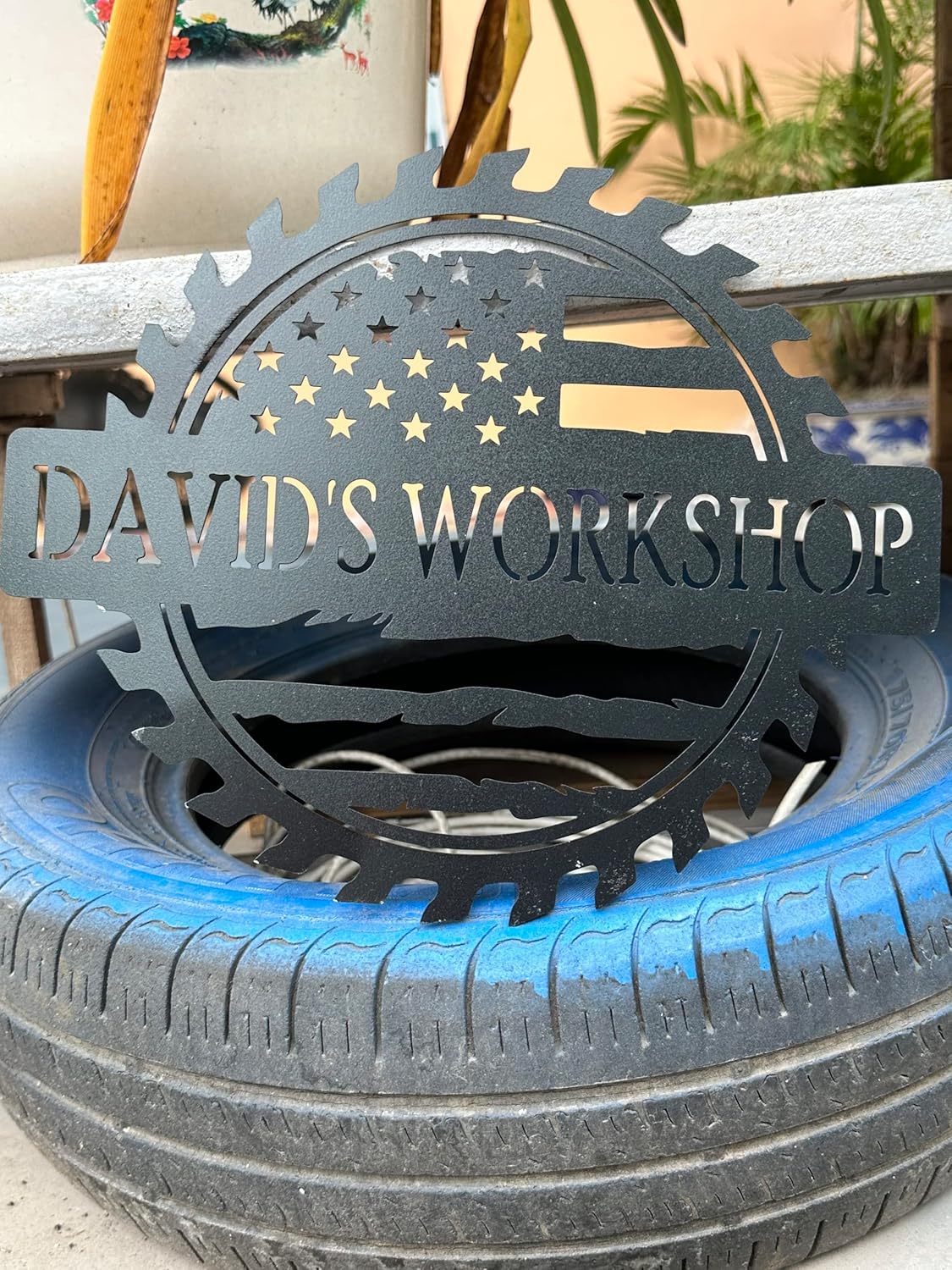 Custom American Flag Metal Shop Sign Gift for Dad, Garage, Car Plaque Wall Art, Dad's Workshop Sign, Custom Name for Men, Boyfriend, Fathers Day