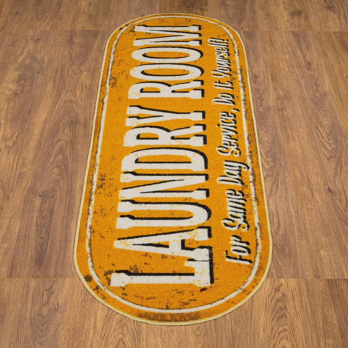 Ottomanson 20" x 59" Oval Laundry Room Rug - Non-Slip Mat for Laundry & Mudroom - Durable, Stain-Resistant, and Easy to Clean Perfect for High-Traffic Areas - Runner Rug for Entryway Bathroom, Yellow