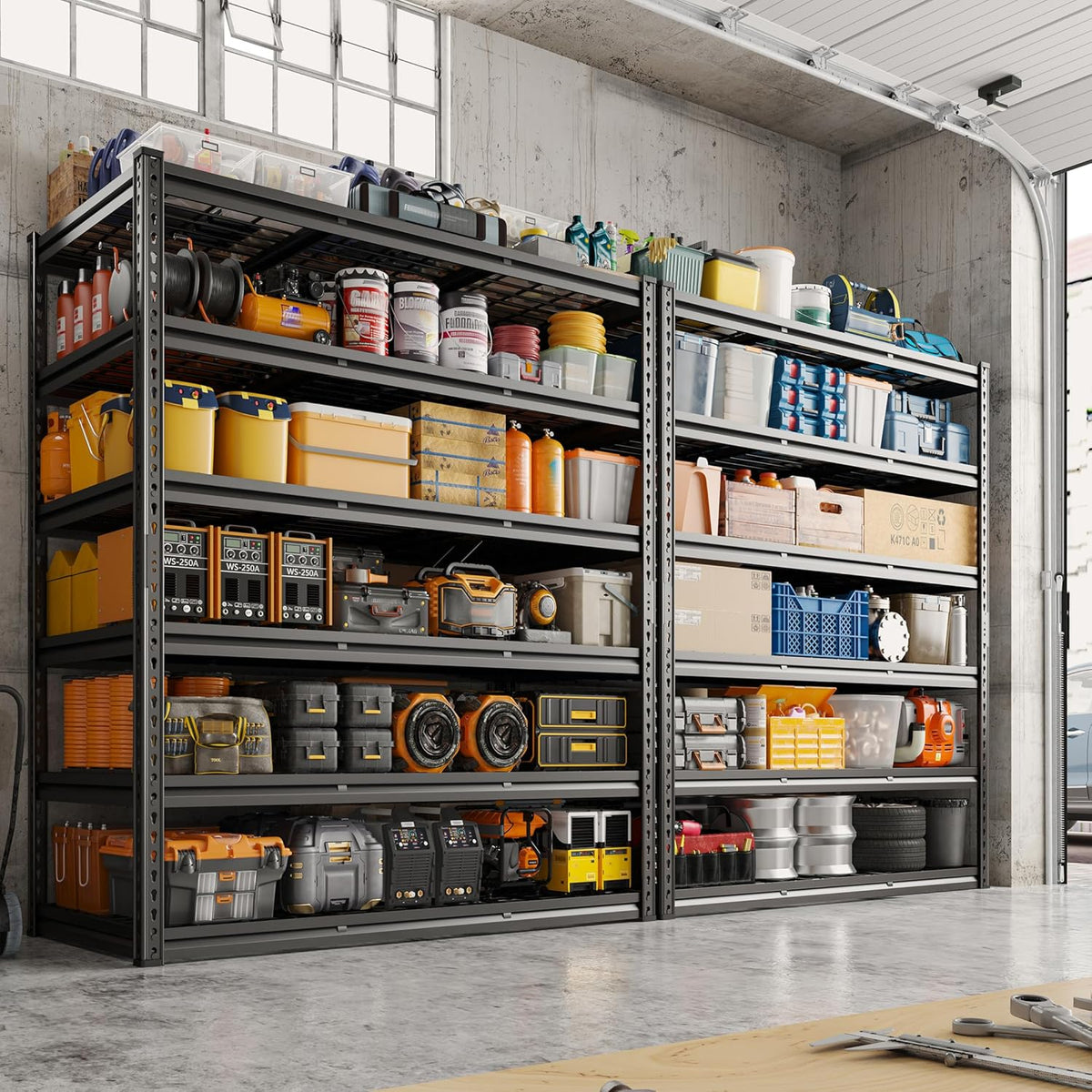 REIBII 3600LBS Garage Shelving 48" W Storage Shelves 6 Tier Garage Shelving Heavy Duty, Adjustable Metal Shelves for Warehouse, Basement, Pantry, 48" W x 24" D x 78" H