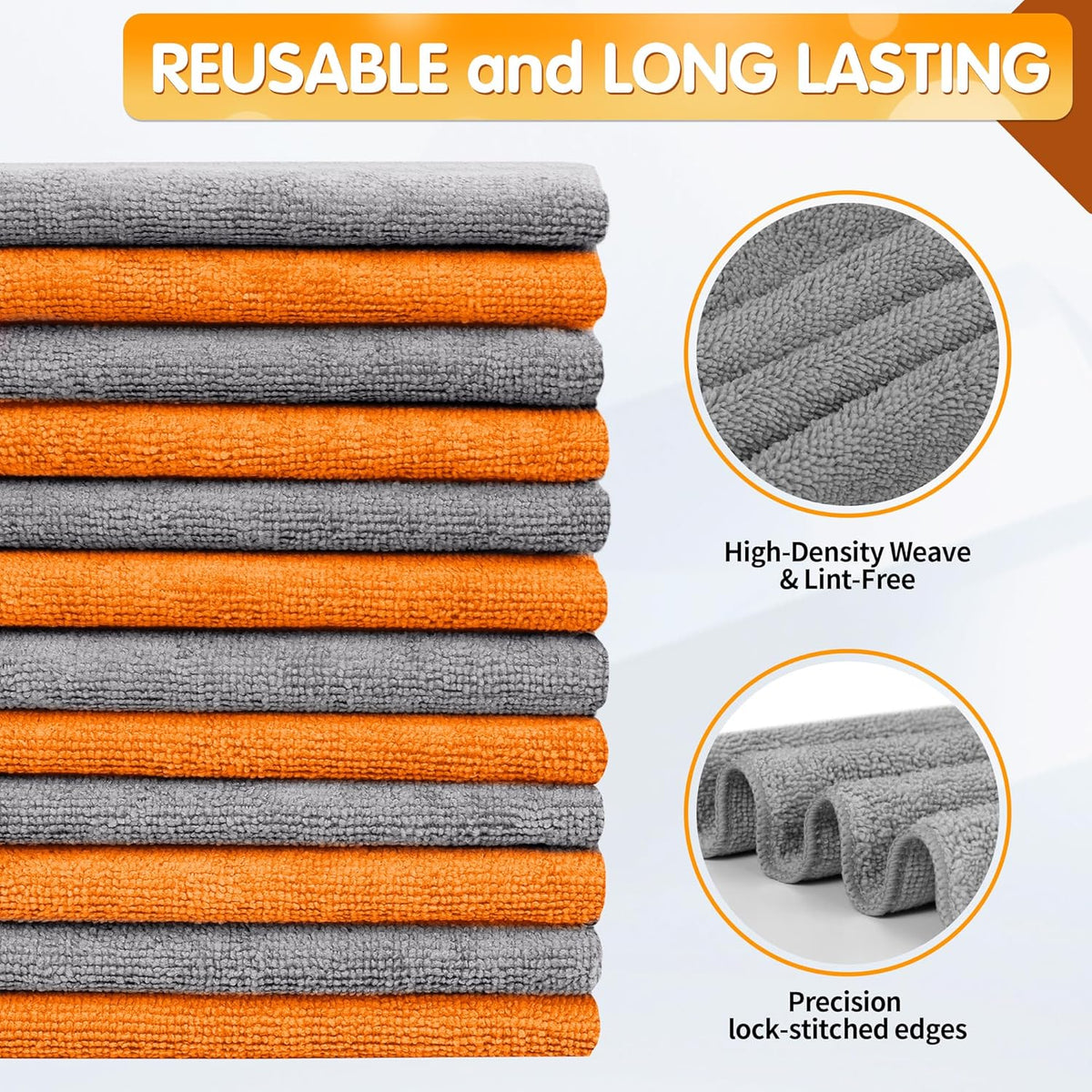 FIXSMITH Microfiber Cleaning Cloth -Pack of 12, Highly Absorbent Cleaning Rags(Grey&Orange), 16"X12" All Purpose Cleaning Towels for Housekeeping, Kitchen, Car, Reusable Microfiber Towels