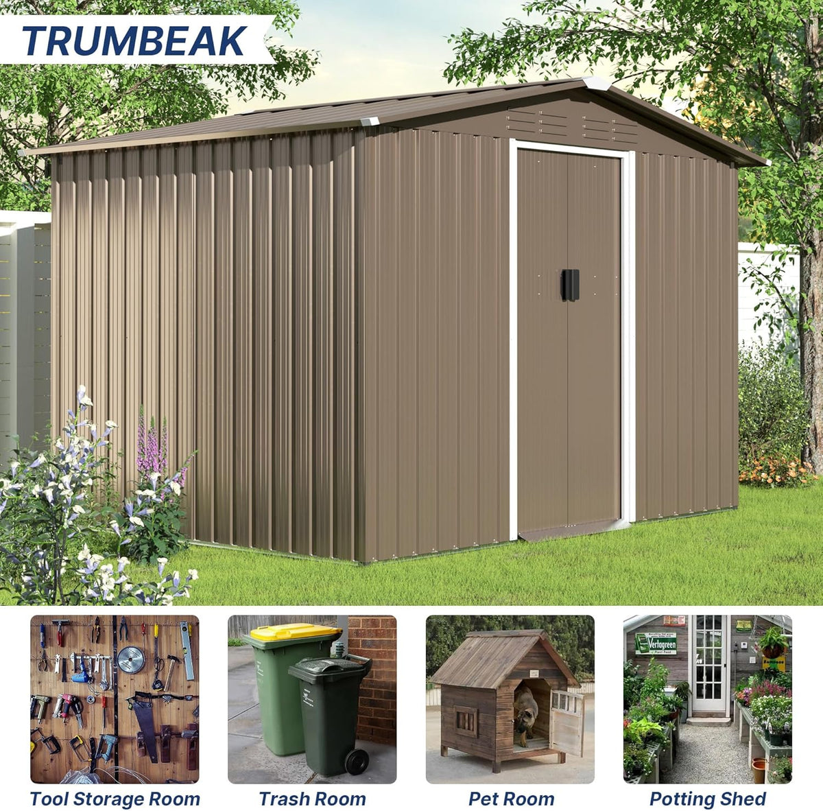 8FT x 6FT Metal Outdoor Storage Shed,Utility and Tool Shed Storage House w/Lockable Sliding Doors & Air Vent,Garden Shed for Backyard,Garden,Patio,Lawn