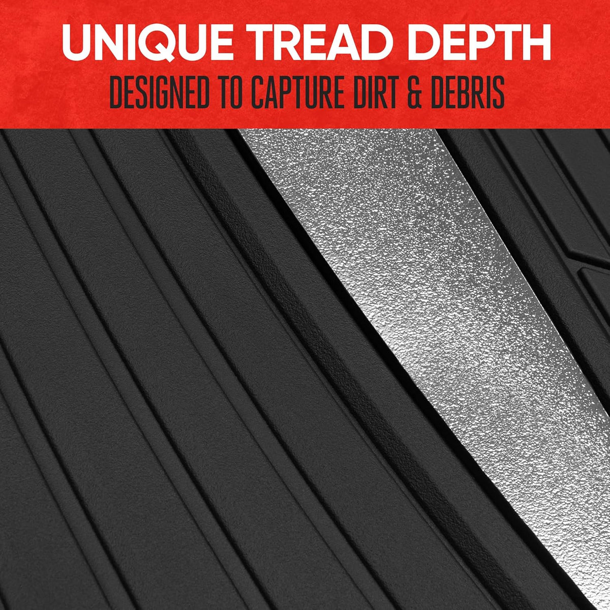 Motor Trend ChromeTech Car Floor Mats Full Set - Durable Rubber Floor Mats for Cars with Two Tone Accent, All Weather Interior Protection for Front and Rear with Non-Slip Backing, Silver Chrome