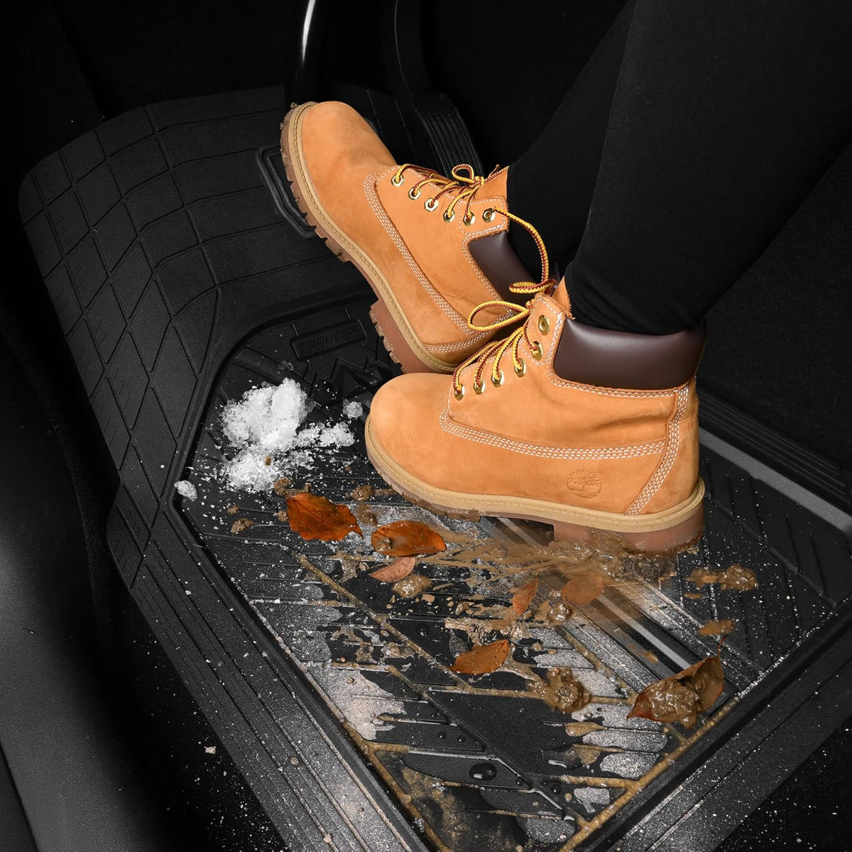 CAR PASS Small DeepDish Floor Mats for Cars, Heavy Duty Rubber Car Mats 2-Piece, Universal Trim-to Fit Automotive Floor Mats Front Only for Truck Van SUV Waterproof All Weather Car Mats (Black)