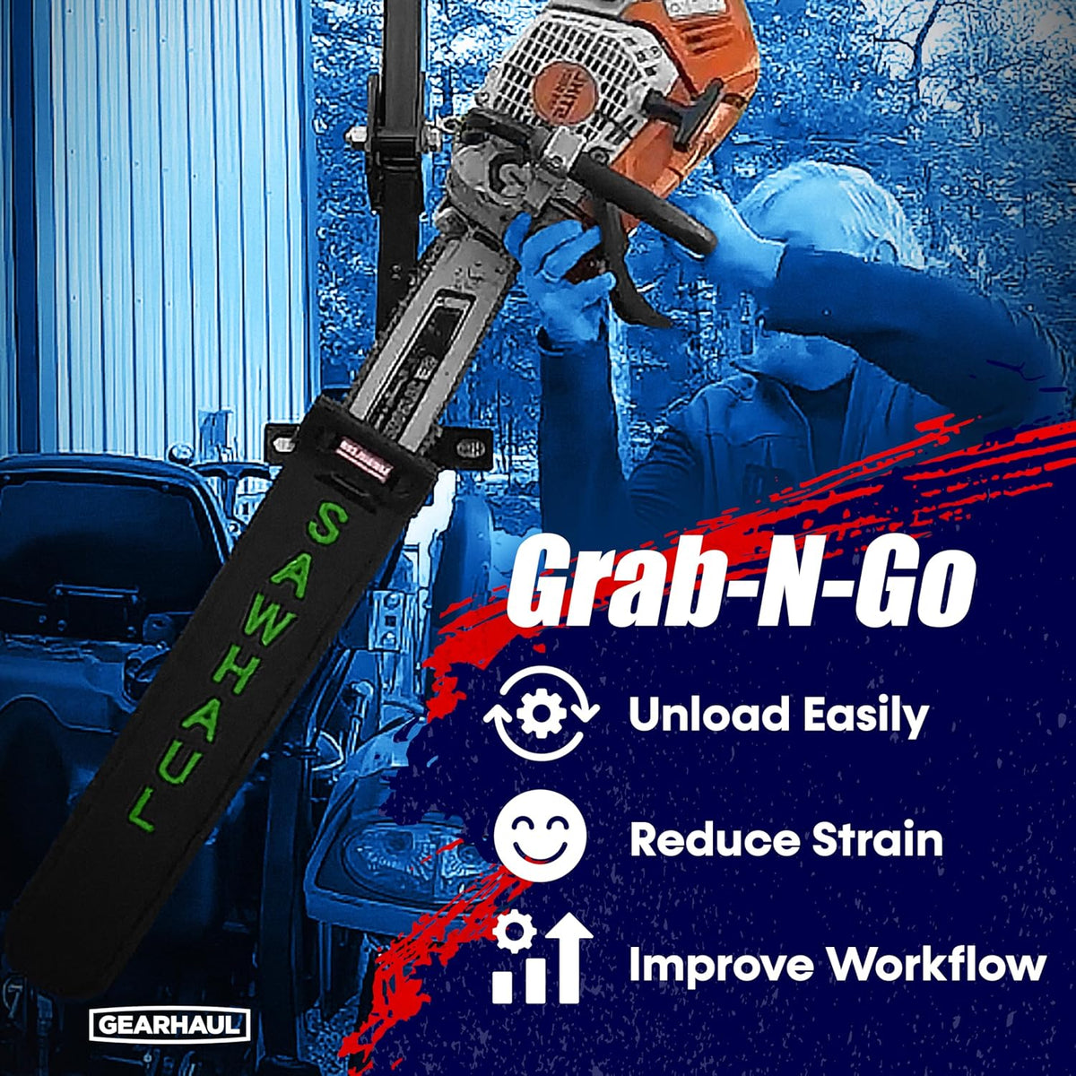 SawHaul Snap-Lok Universal Chainsaw Carrier Kit for Tractors and Skid Steers – 36 Inch Green Scabbard with Rotating Mount – Compatible with All Chainsaw Brands – Made in USA