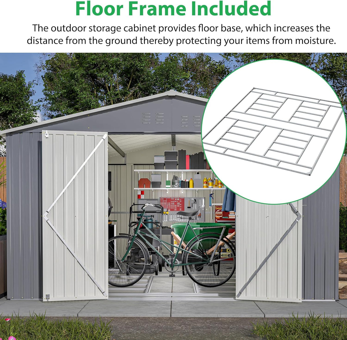Large Outdoor Storage Shed, 11' X 13' Metal Galvanized Steel Garden Shed with Floor Frame, Utility Tool Shed Storage House for Backyard, Patio, Lawn