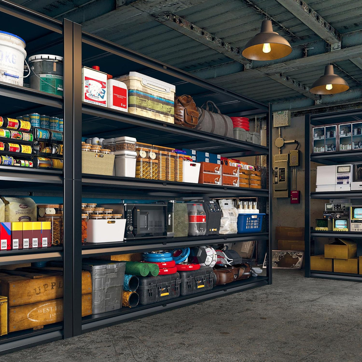 REIBII 60" W Garage Shelving Heavy Duty 3000LBS Storage Shelves Heavy Duty Shelving, 5 Tier Metal Shelves, Adjustable Commercial Shelf, Easy Assembly, 60" W x 24" D x 72" H, 2 Pack