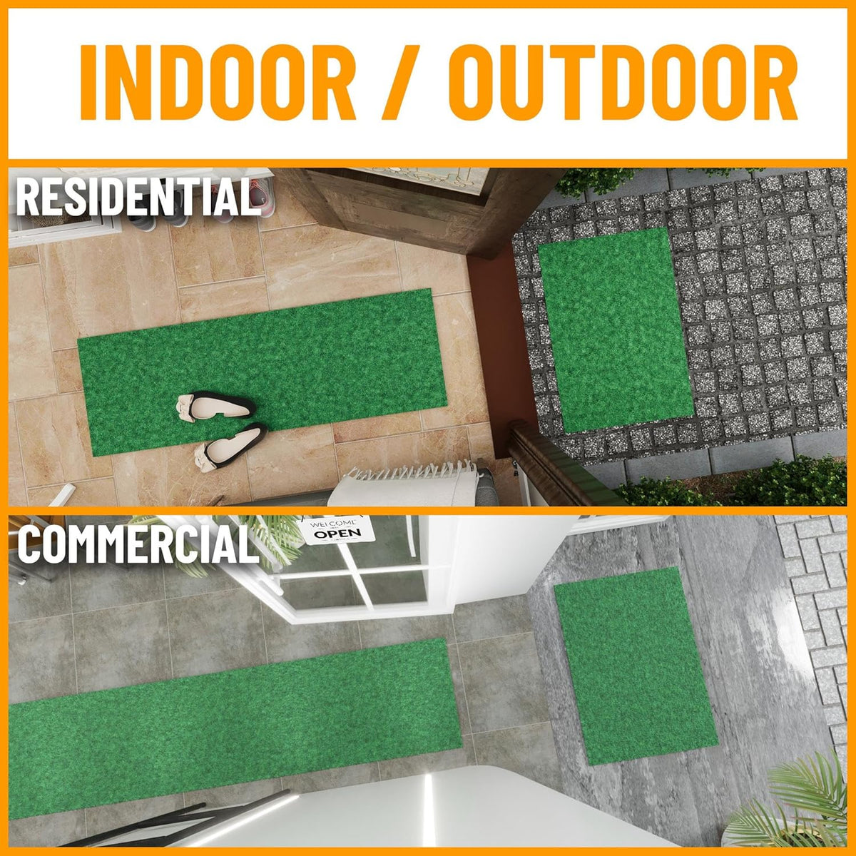 Ottomanson 6'6" x 17' Hallway Runner with Scraper Pile - Extra Durable Non-Slip Rug Mat for Indoor & Outdoor Use - Ideal for Kitchen, Entryway & Garage - High-Traffic Carpet, Green