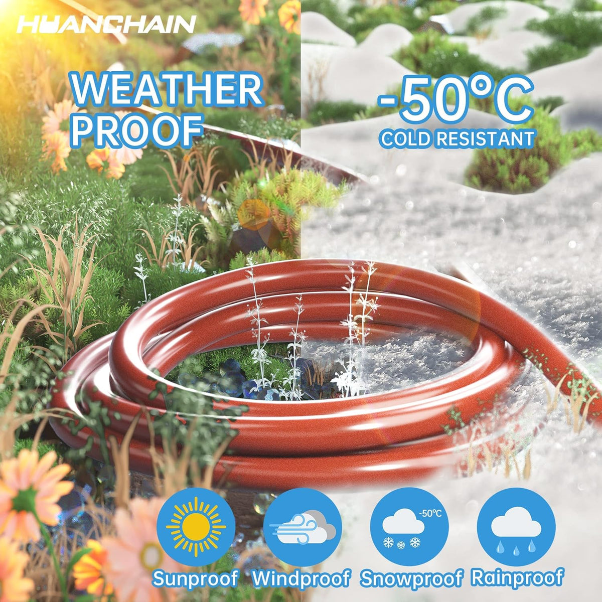 huanchain 75 Foot 16/3 Gauge Outdoor Extension Cord Waterproof, Flexible Cold-Resistant Appliance Extension Cable Outside, 10A 1250W 16AWG SJTW, 3 Prong Heavy Duty Electric Cord Orange, ETL