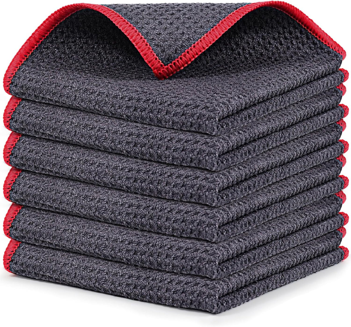 Airlab Microfiber Cleaning Cloth Waffle Weave Dust Rags for Household Kitchen Towel Absorbent Quick Drying Cleaning Rags Streak Free Lint Free, 6 Pack,12 x 12 Inches, Grey