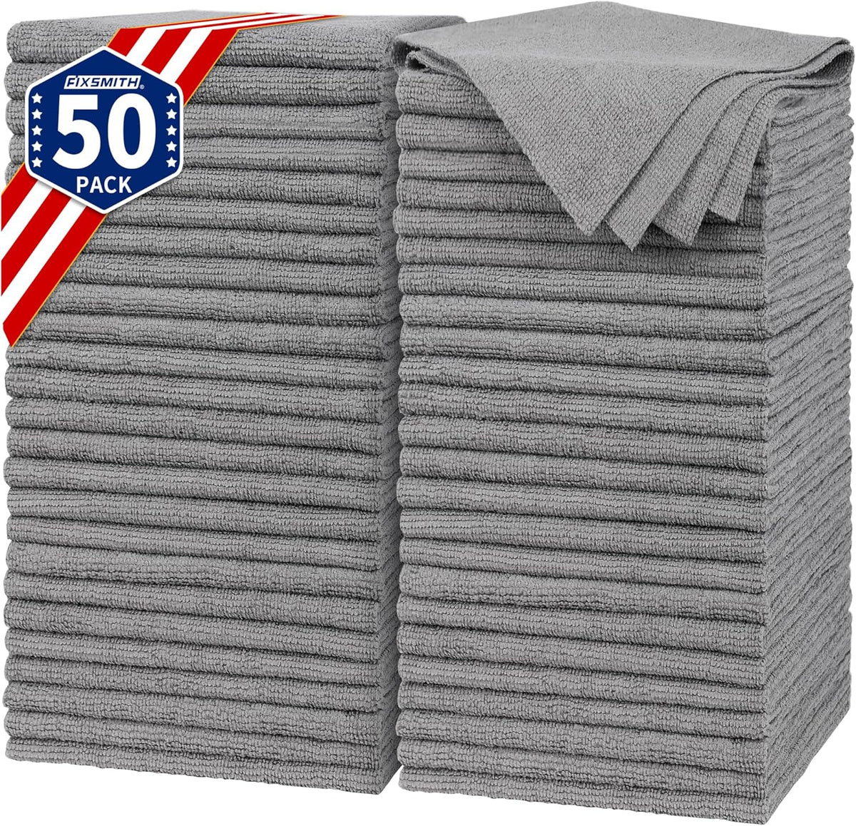 FIXSMITH Shop Towels, Pack of 50, Grey Microfiber Cleaning Cloth Bulk, Microfiber Towels for Cars, All-Purpose Absorbent Cleaning Rags, Dust Cloth for Automotive, Mechanic, Garage, 11.5 x 11.5 inch