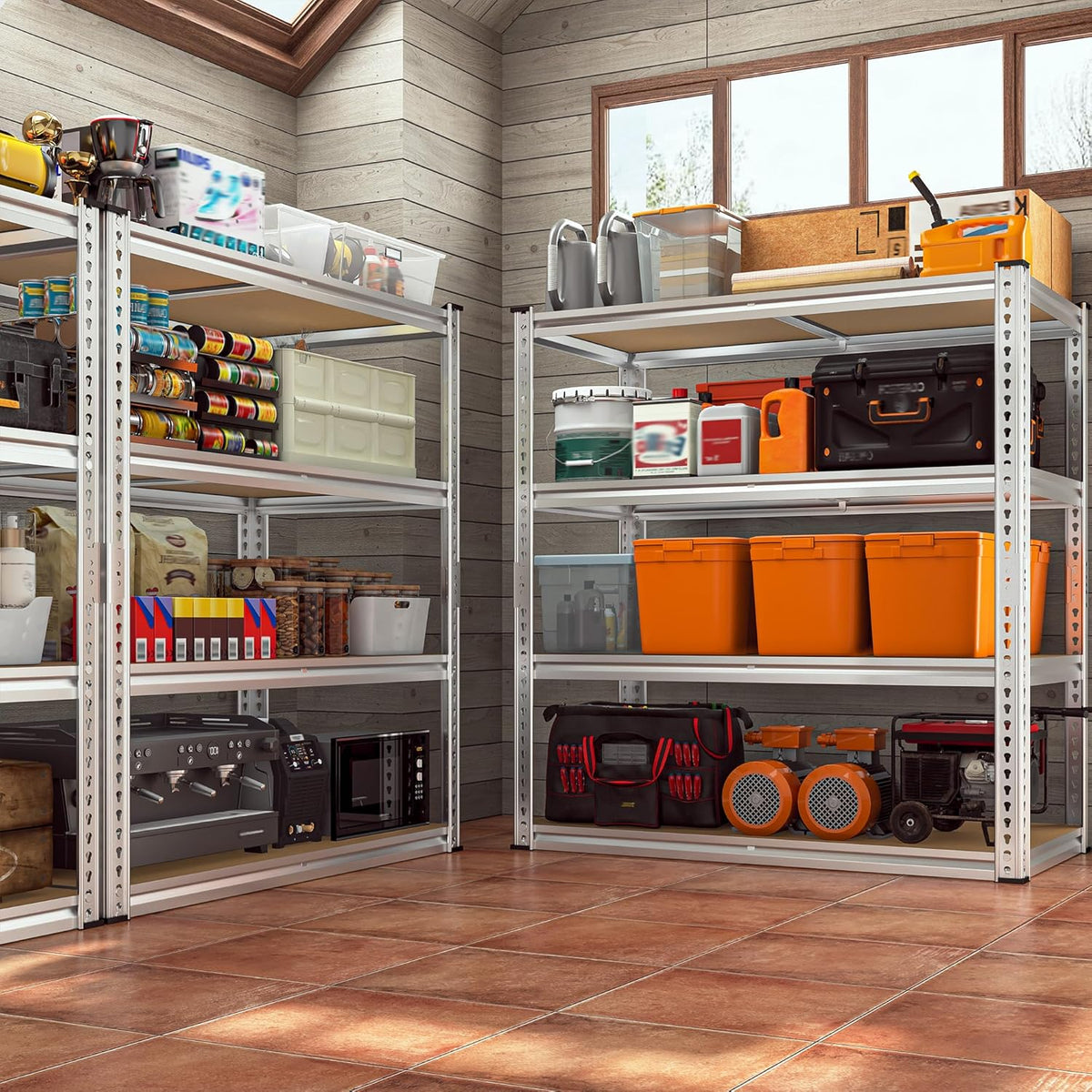 REIBII 40" W Garage Shelving 2000LBS Storage Shelves Adjustable Metal Shelving 4 Tier Pantry Shelves for Closet Basement Kitchen 40" W x 19.7''D x 60''H, Silver