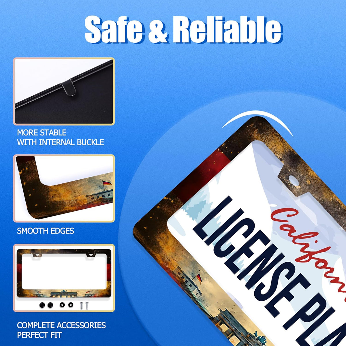 German Flag License Plate Frame Vintage Germany License Plate Stainless Steel Funny License Plate Holder Personalise Car Accessory Car Decoration 12.3"x6.3"Fits Standard Vehicles Size