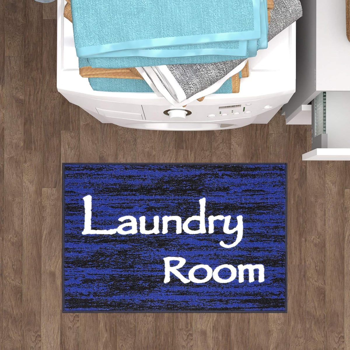 Ottomanson 26" x 35" Laundry Room Rug - Non-Slip Mat for Laundry & Mudroom - Durable, Stain-Resistant, and Easy to Clean - Perfect for High-Traffic Areas - Runner Rug for Entryway Bathroom, Navy