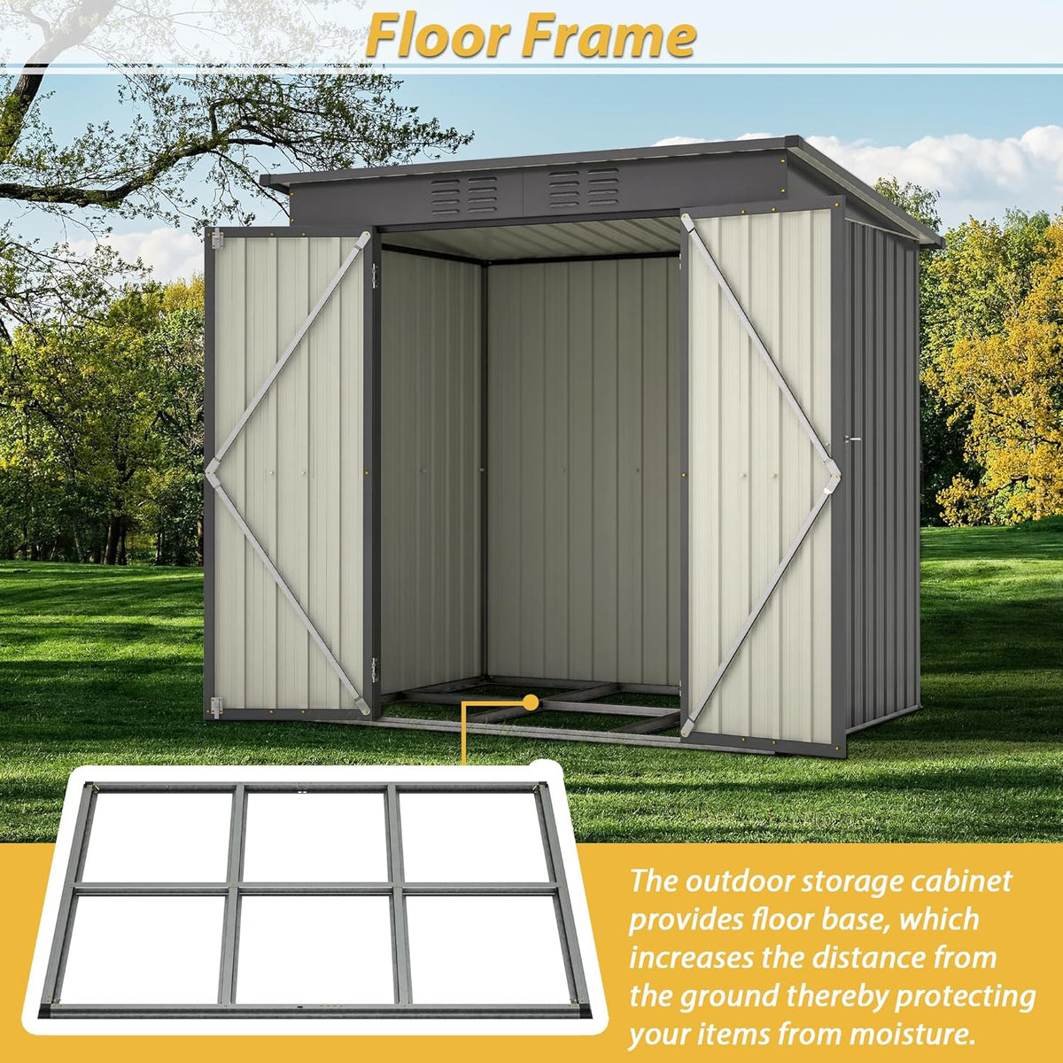 6x4 FT Outdoor Metal Storage Shed with Lockable Door & Floor Frame, Heavy-Duty Garden Tool Shed, Weatherproof Steel Utility Shed for Backyard, Patio, or Lawn Organization