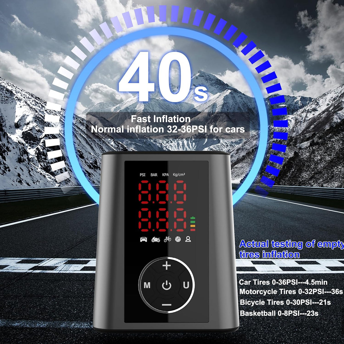 Amooca Tire Inflator Smart Fast Auto Tire Inflation 150 PSI 20000mAh Cordless Air Pump with Emergency Light for Outdoor SUV Car Motorcycle Bike Ball