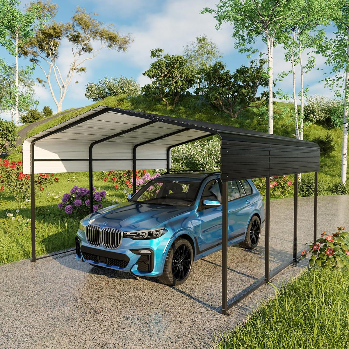10 x 15 FT Metal Carport with Heavy Duty Galvanized Steel Roof & Durable Frame, Metal Car Garage, Sturdy Canopy Shelter for Car, Truck, Pickup, SUV, Tractor, and Boat