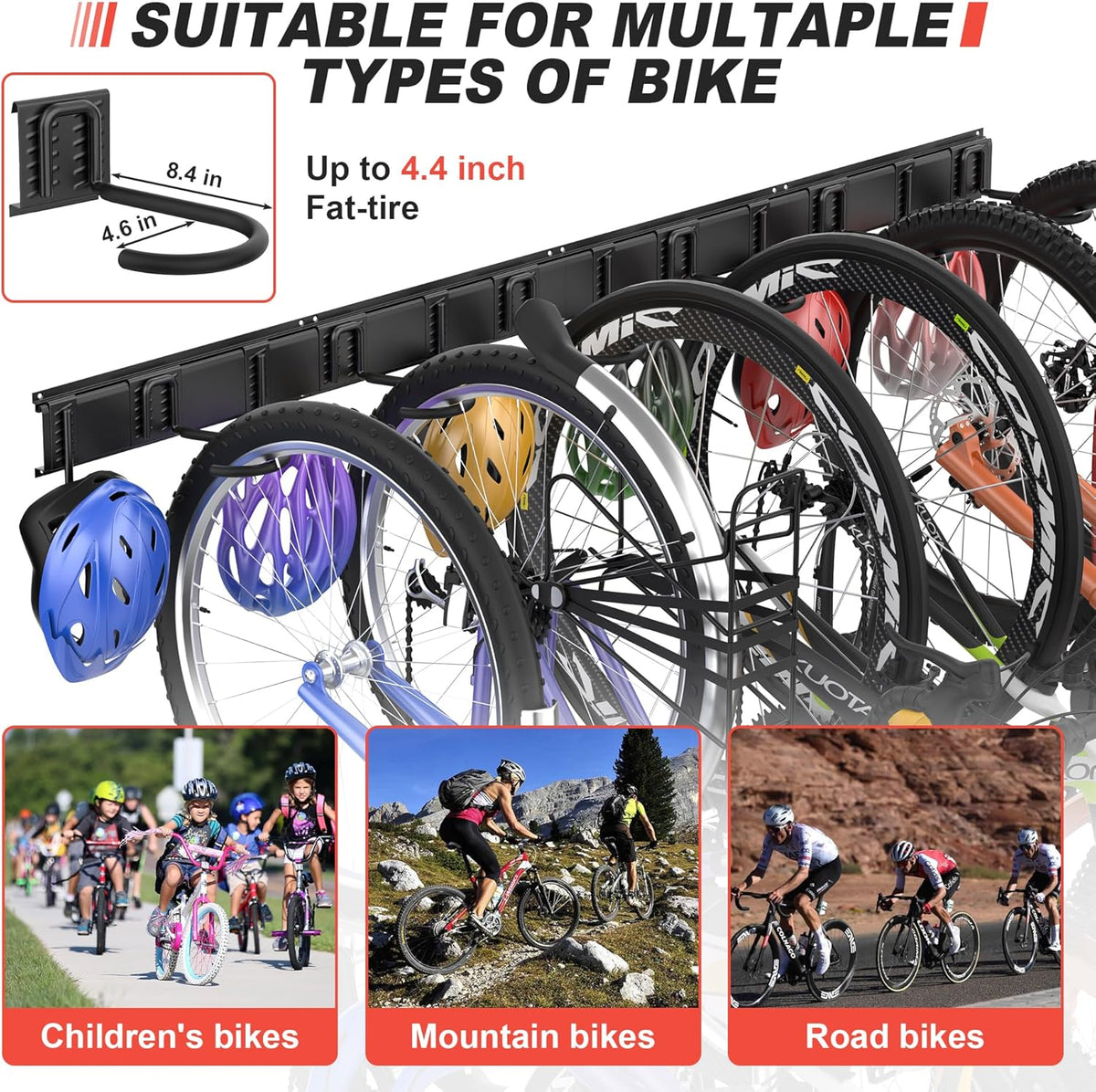 Ultrawall Bike Storage Rack, Wall Mount Bicycle Rack Vertical Bike Hanger for Garage, Home, 6 Bike Racks & 6 Helmet Hooks, Holds Up To 660lbs