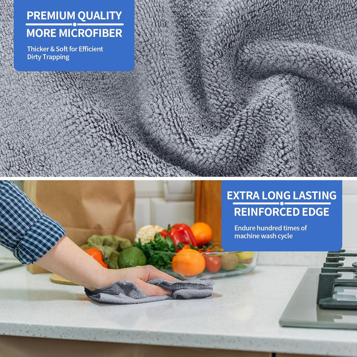 HOMERHYME Microfiber Cleaning Cloths, 8 Pack Cleaning Rags, Lint-Free 300GSM Microfiber Towels Bulk Absorbent Washcloths, All-Purpose Cleaning Towels for Household Kitchen Shop Garage 12.6" x 12.6"