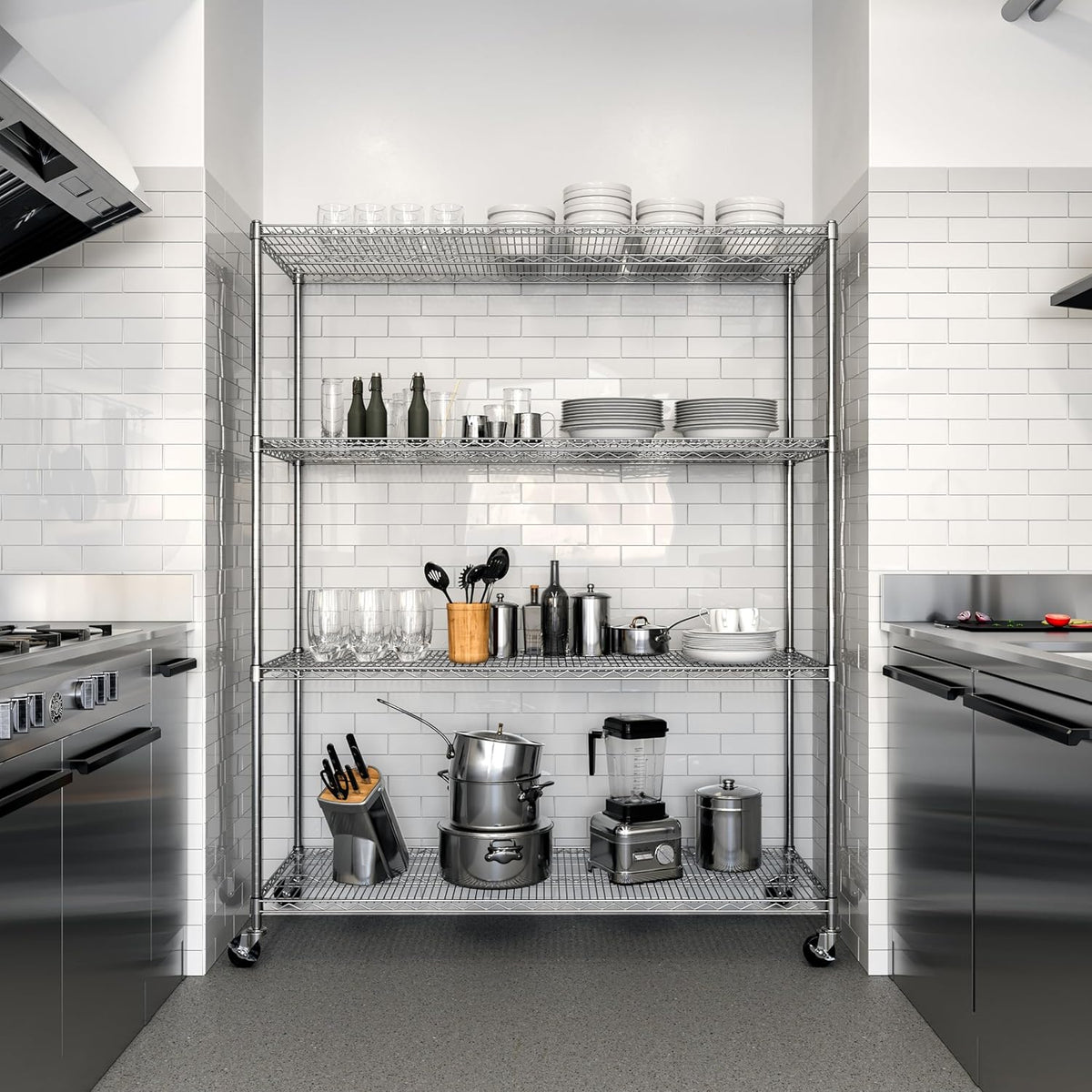 Seville Classics UltraDurable Heavy Duty NSF Solid Steel Wire Rack Storage Unit, Organizer for Garage, Warehouse, Office, Restaurant, Classroom, Kitchen, Steel, 4-Tier Shelving, 60" W x 24" D