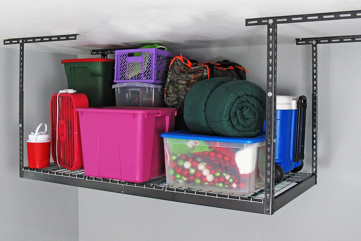 MonsterRax Overhead Garage Storage Rack - Heavy Duty Storage with 400 lb Capacity, Easy Adjustable Ceiling Mount Shelves (3x6 Hammertone, 12"-45")