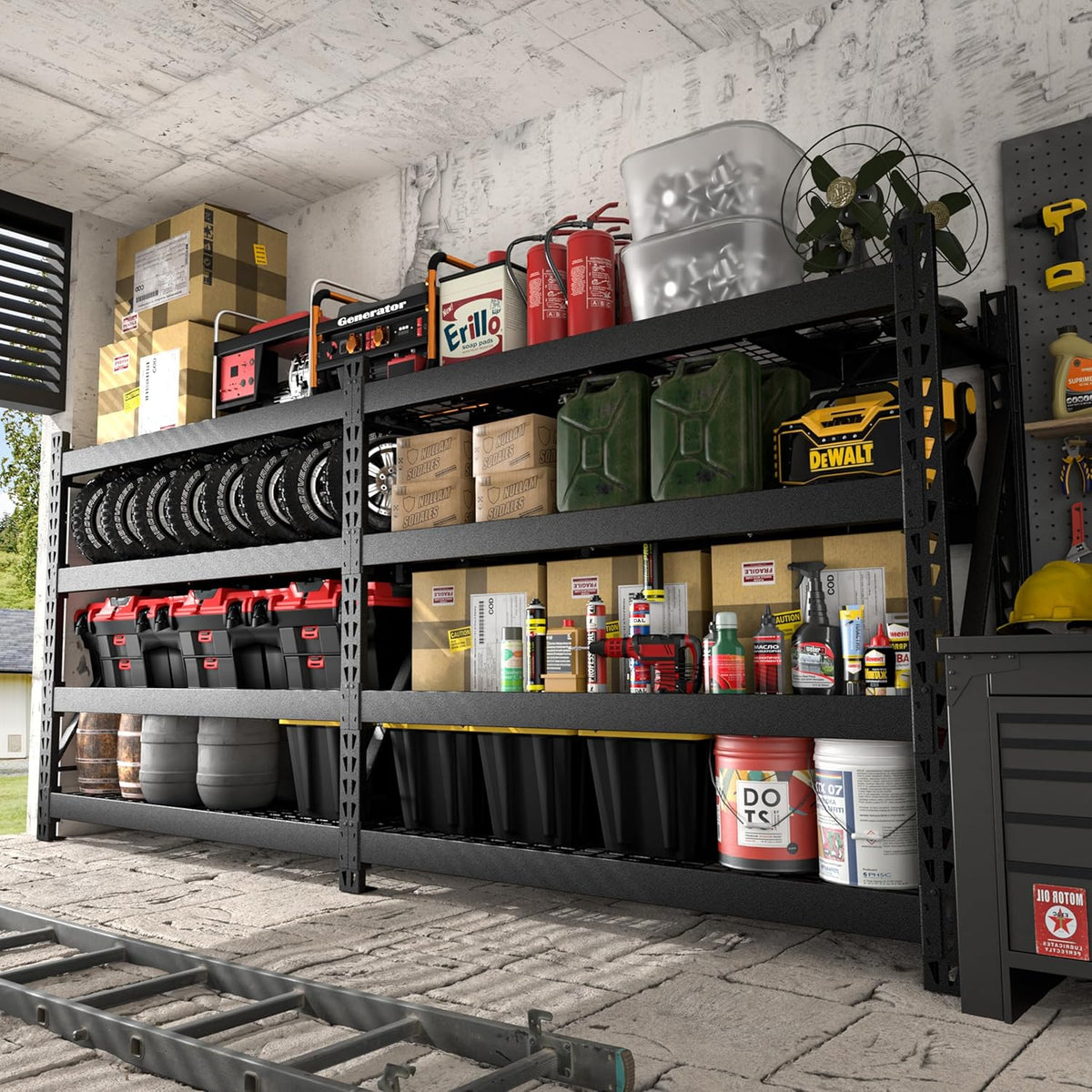 MUPATER 68.11” W × 23.62” D × 59.84” H Garage Shelving, 9000 LBS Heavy Duty Metal Storage Shelves, 4-Tier Adjustable Storage Rack for Basement, Warehouse, Industrial