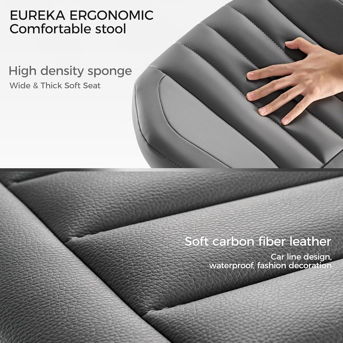 EUREKA ERGONOMIC Height Adjustable Foot Stool,19x18'' Large Seat Under Desk Footrest,Swivel Rolling Chair W Sturdy Wheels,Ottoman Stool Simple Meeting Chair for Home Office,Grey
