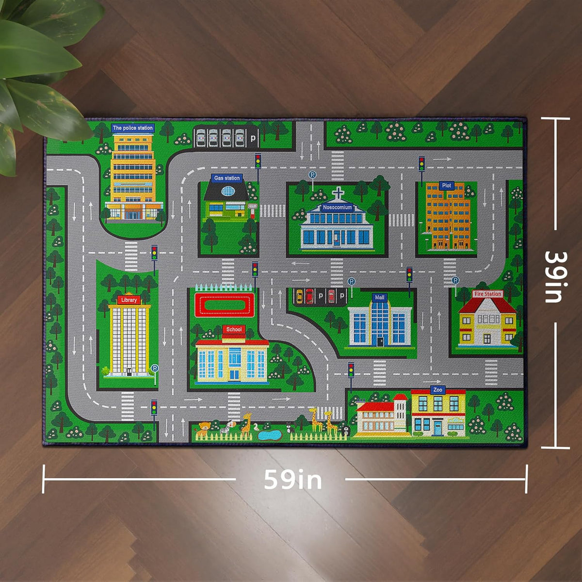 Fun Car Play Area Carpet Car Mat 59"x39" Play Rug for Playroom Town City Road Map for Boys Bedroom Non-Slip Washable