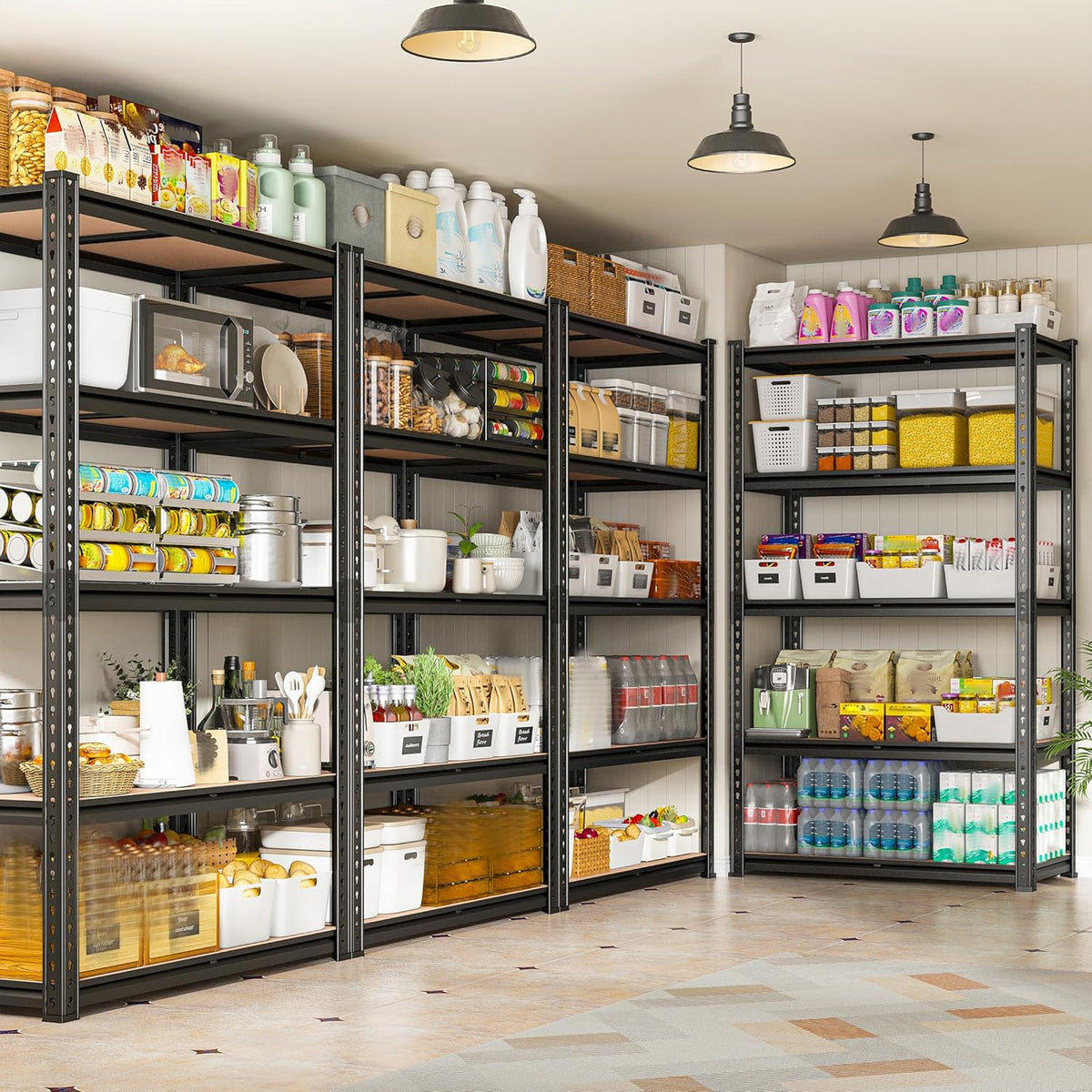 REIBII 2020LBS Storage Shelves 5 Tier Garage Shelving Heavy Duty, Adjustable Metal Shelving Unit, Garage Shelves for Basement, Warehouse, Pantry, 72" H x 35.55" W x 16" D, Black, 3 Pack